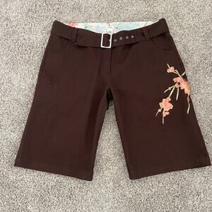 Trigelle Bermudas Brown‎ w/Embroidered Floral Pockets Cotton Golf Women's 14